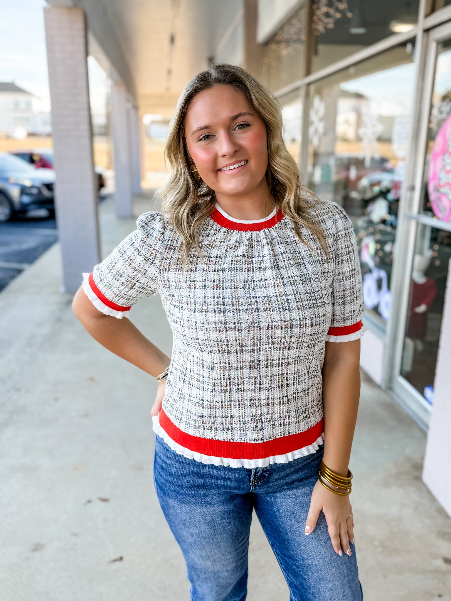 Cozy Checkered Trim Top