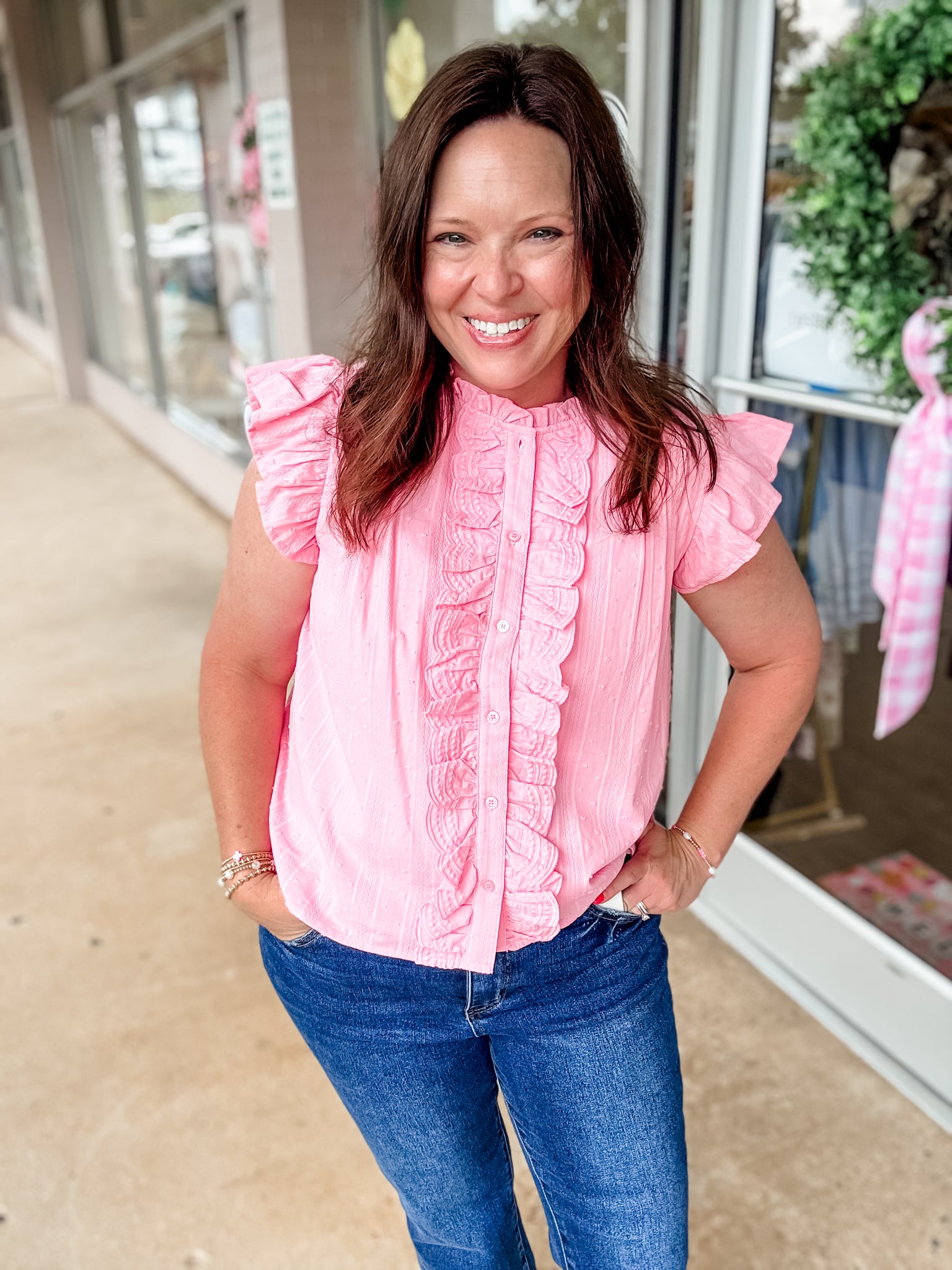 Pink Eyelet Embroidered Top