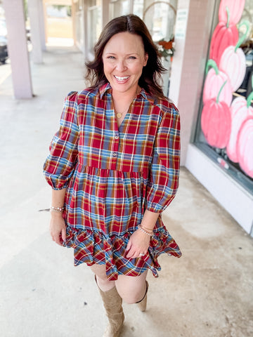 Harvest Plaid Tiered Dress