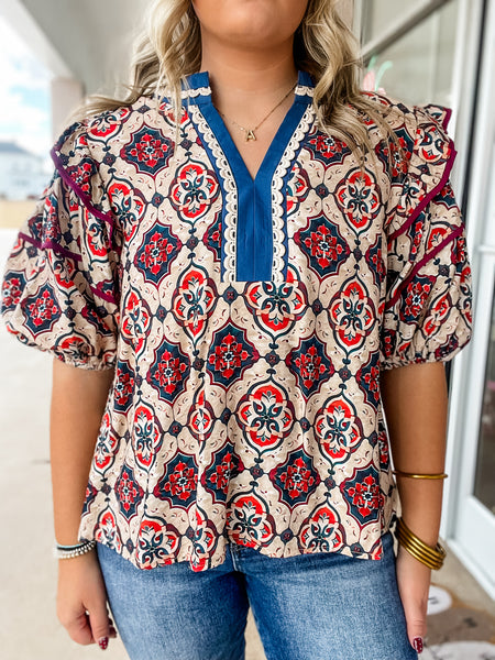 Desert Mosaic Peasant Top
