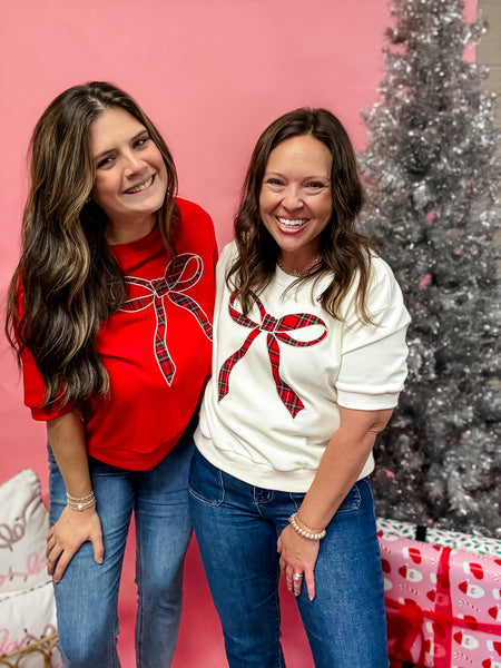 Merry Bow Sweatshirt:  white