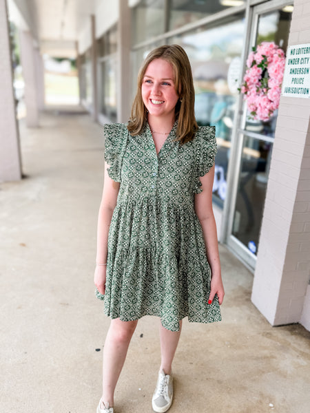 Green Tiny Floral Dress