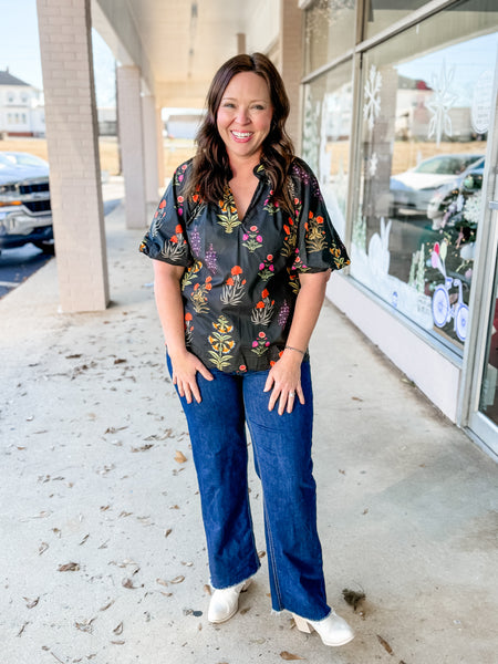 Black Meadow Floral Top