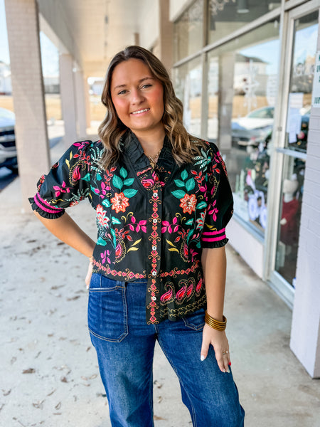Vibrant Garden Button Blouse