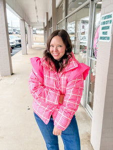 Peppermint Plaid Puffer Jacket