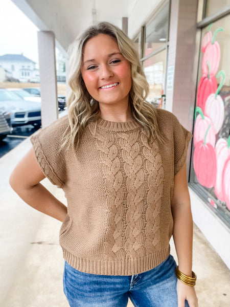 Mocha Cable Knit Vest