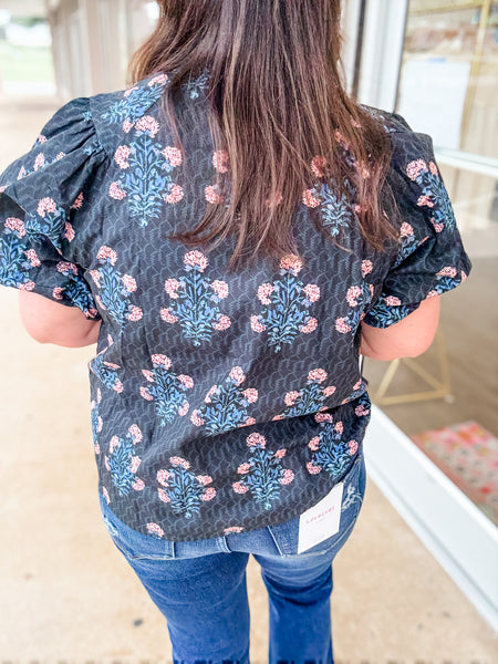 Black Floral Bunch Top