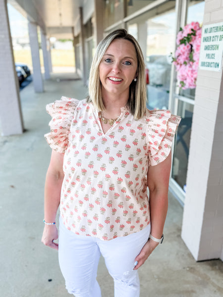 Pleated Floral Top