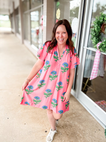 PInk Blue Hydrangea Dress
