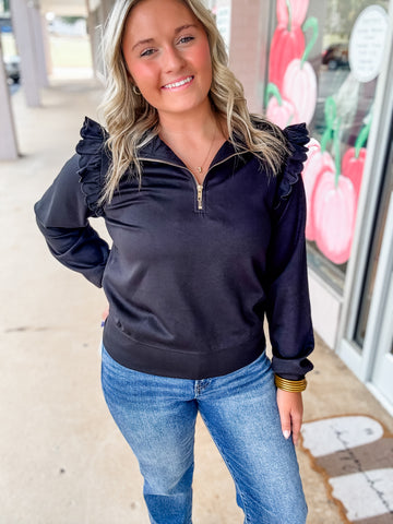 Midnight Ruffle Half-Zip