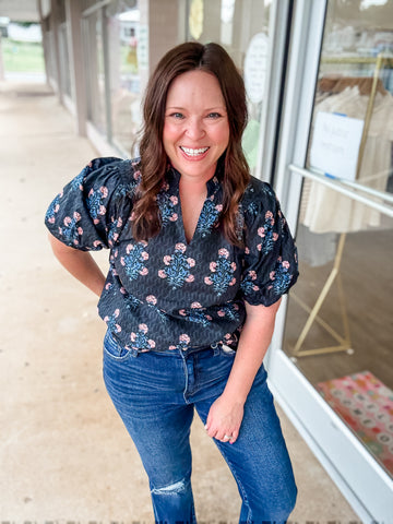 Black Floral Bunch Top