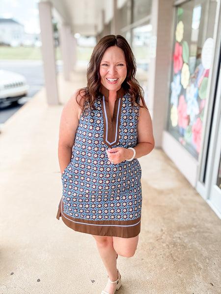 Brown & Blue Vinage Floral Dress