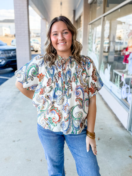 Painted Paisley Peasant Blouse