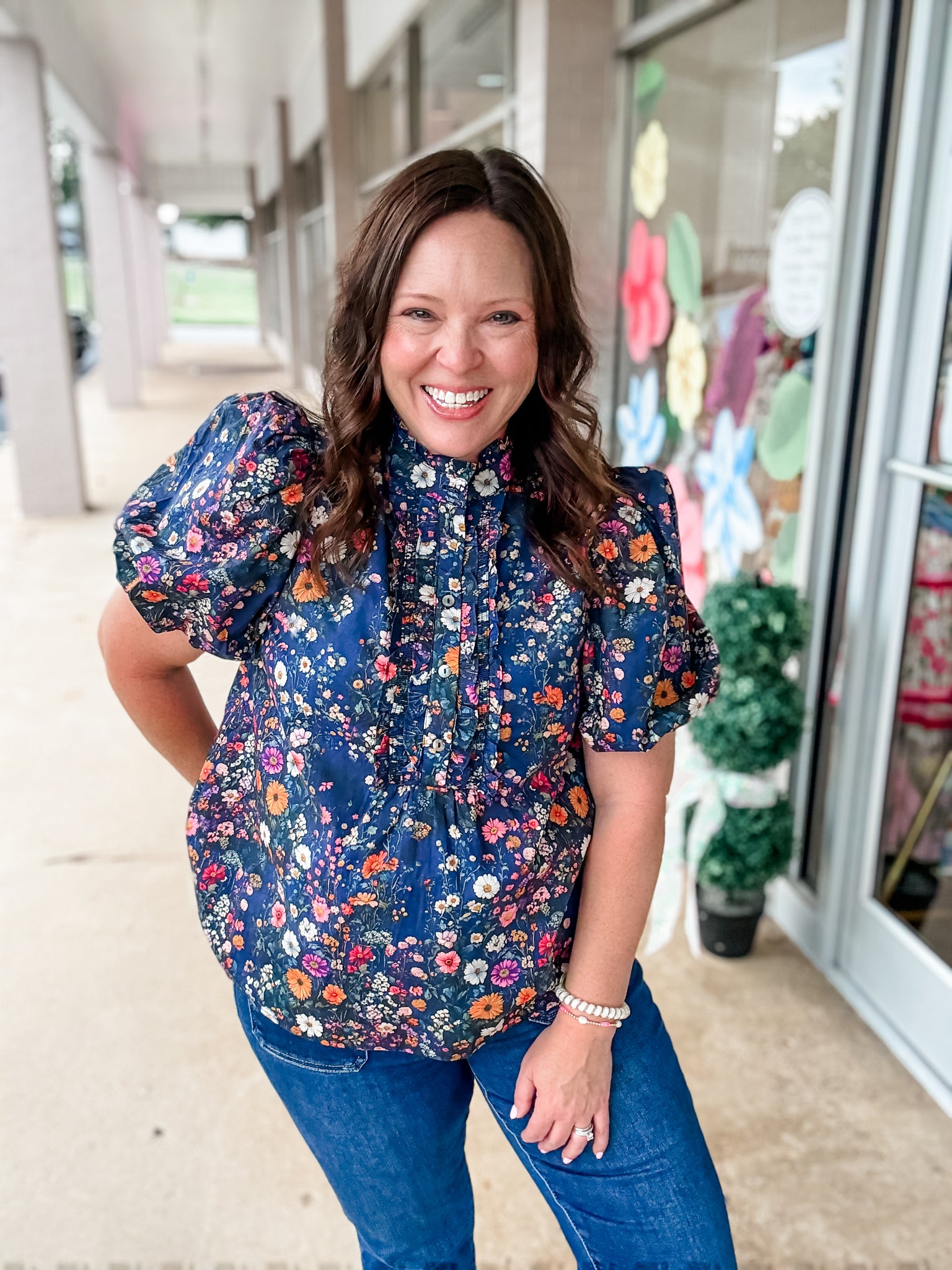 Navy Blue Bloom Blouse