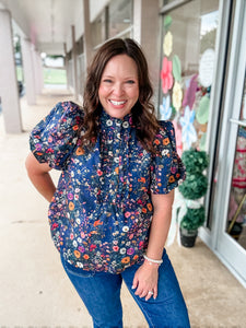 Navy Blue Bloom Blouse