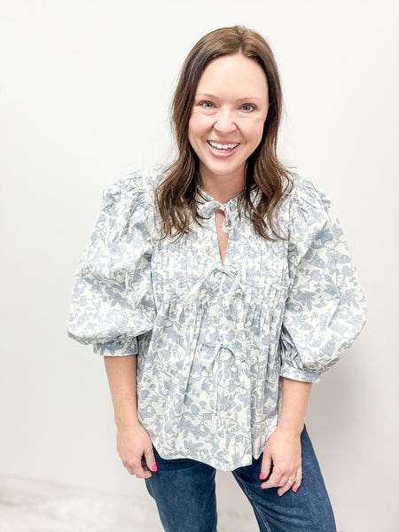 Blue Floral Leaf Top