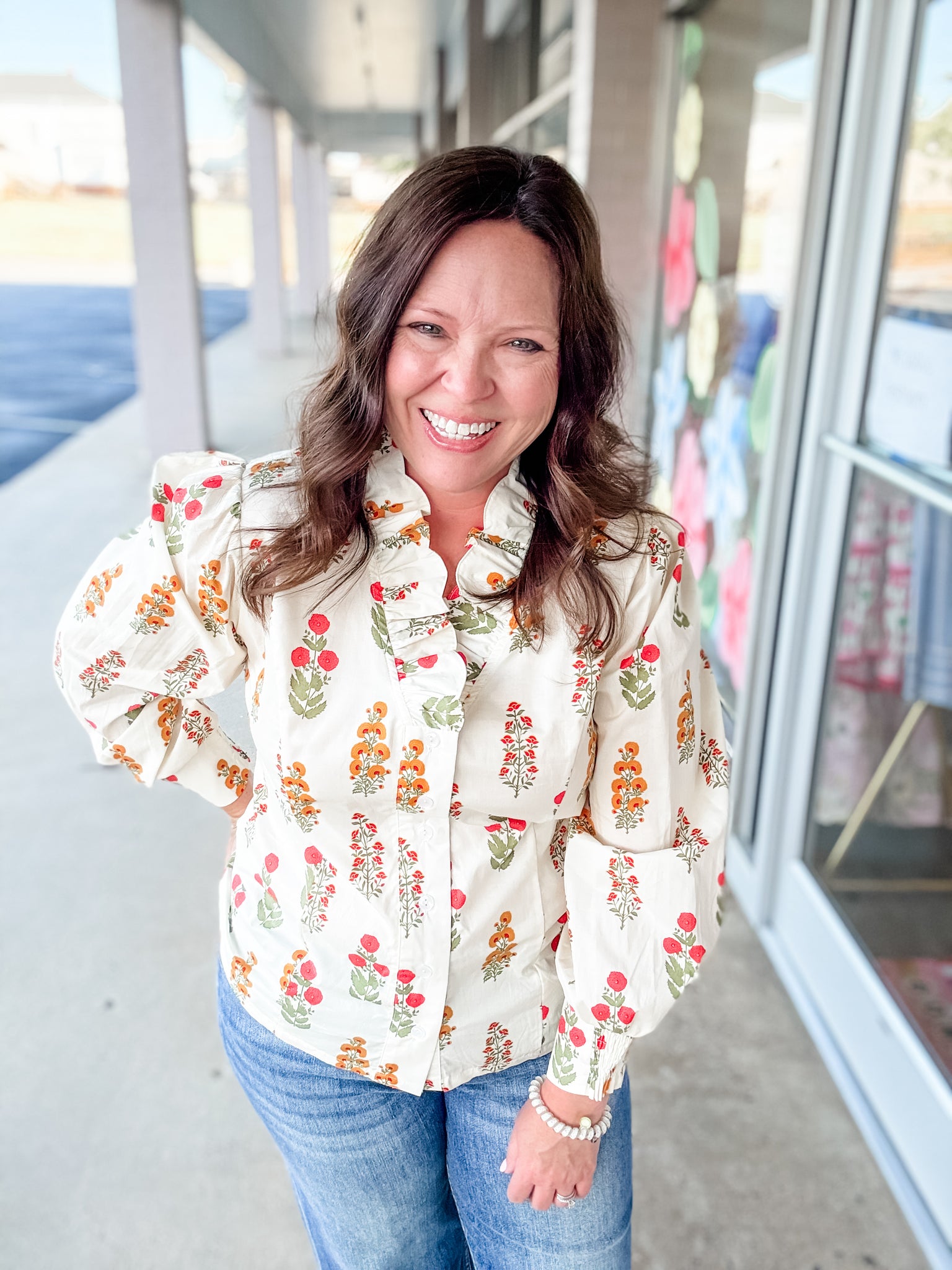 Cream Floral Button Down