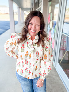 Cream Floral Button Down