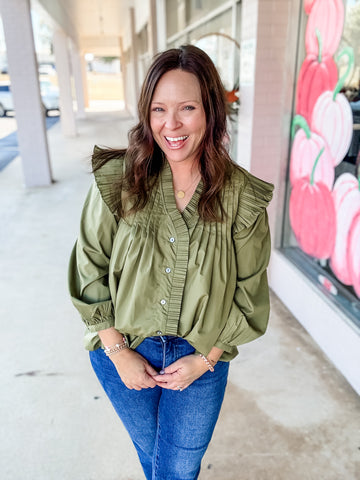 Autumn Olive Pleats Blouse