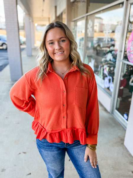 Cozy Cider Ruffle Hem Top