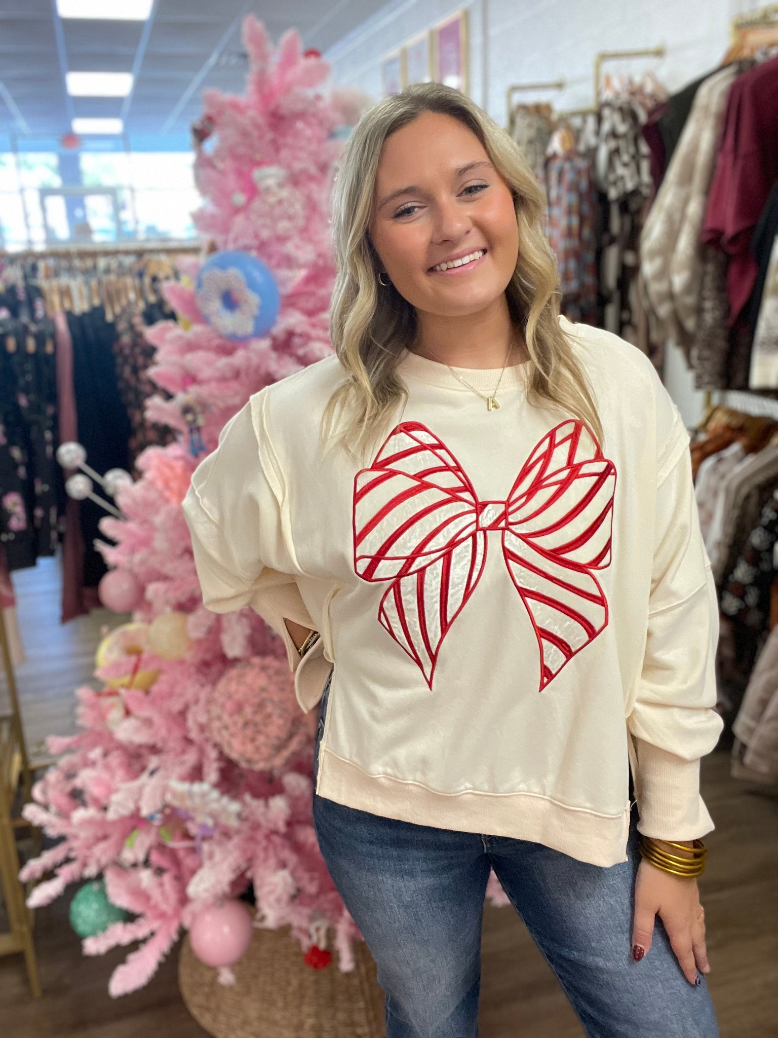 Candy Cane Bow Sweatshirt