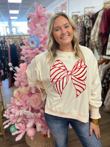 Candy Cane Bow Sweatshirt