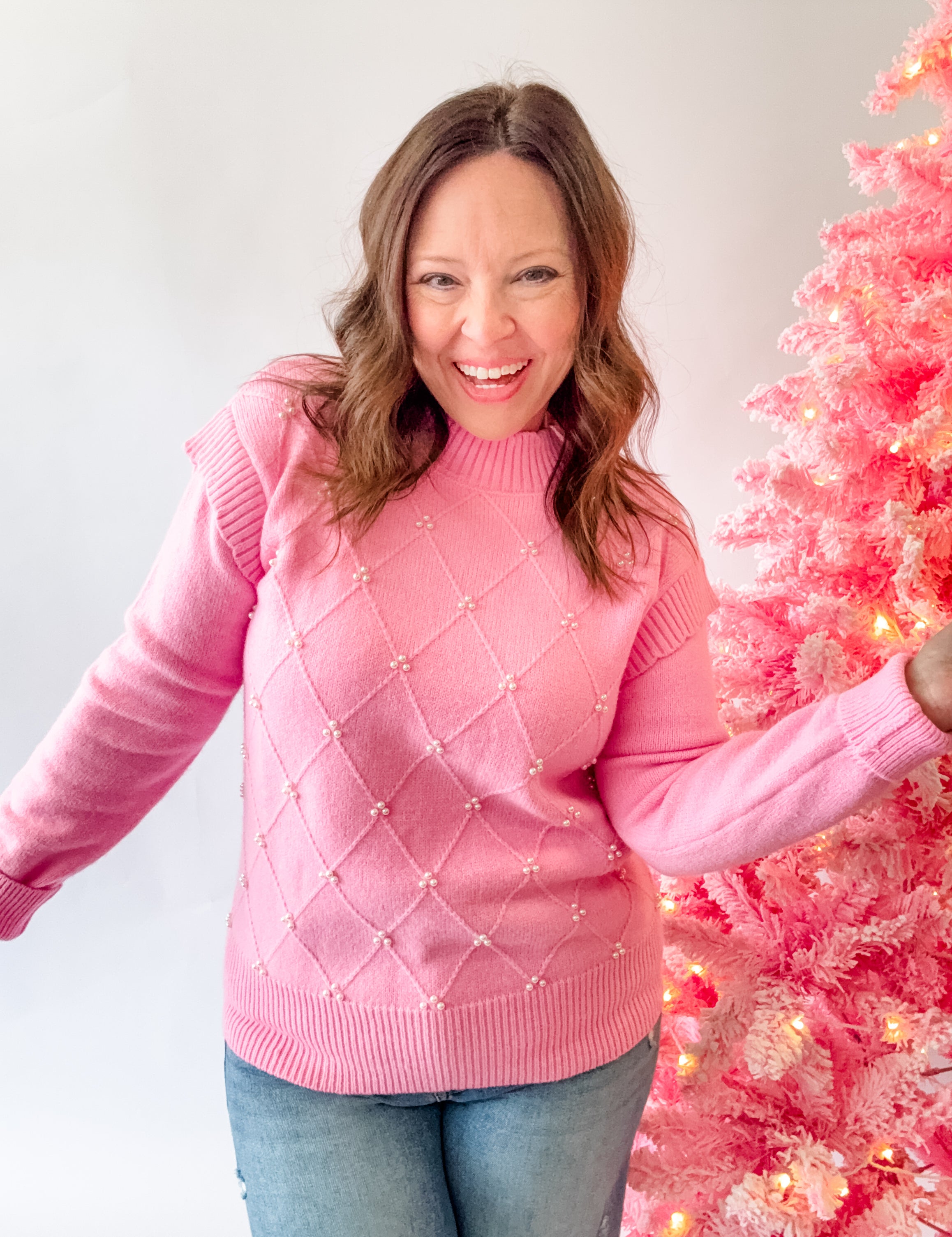 Pink Pearl Diamond Knit Sweater