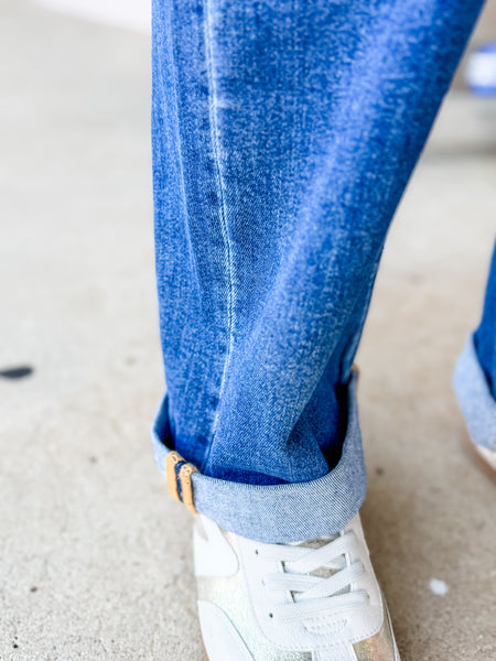 Risen Mid Rise Boyfriend Roll Up Jean