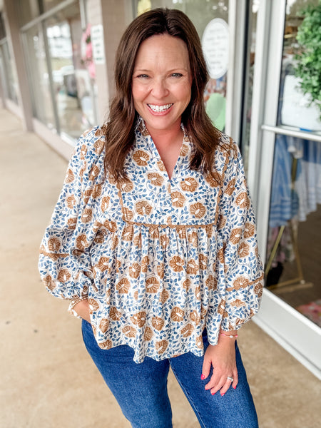Mustard & Blue Floral Vine Top