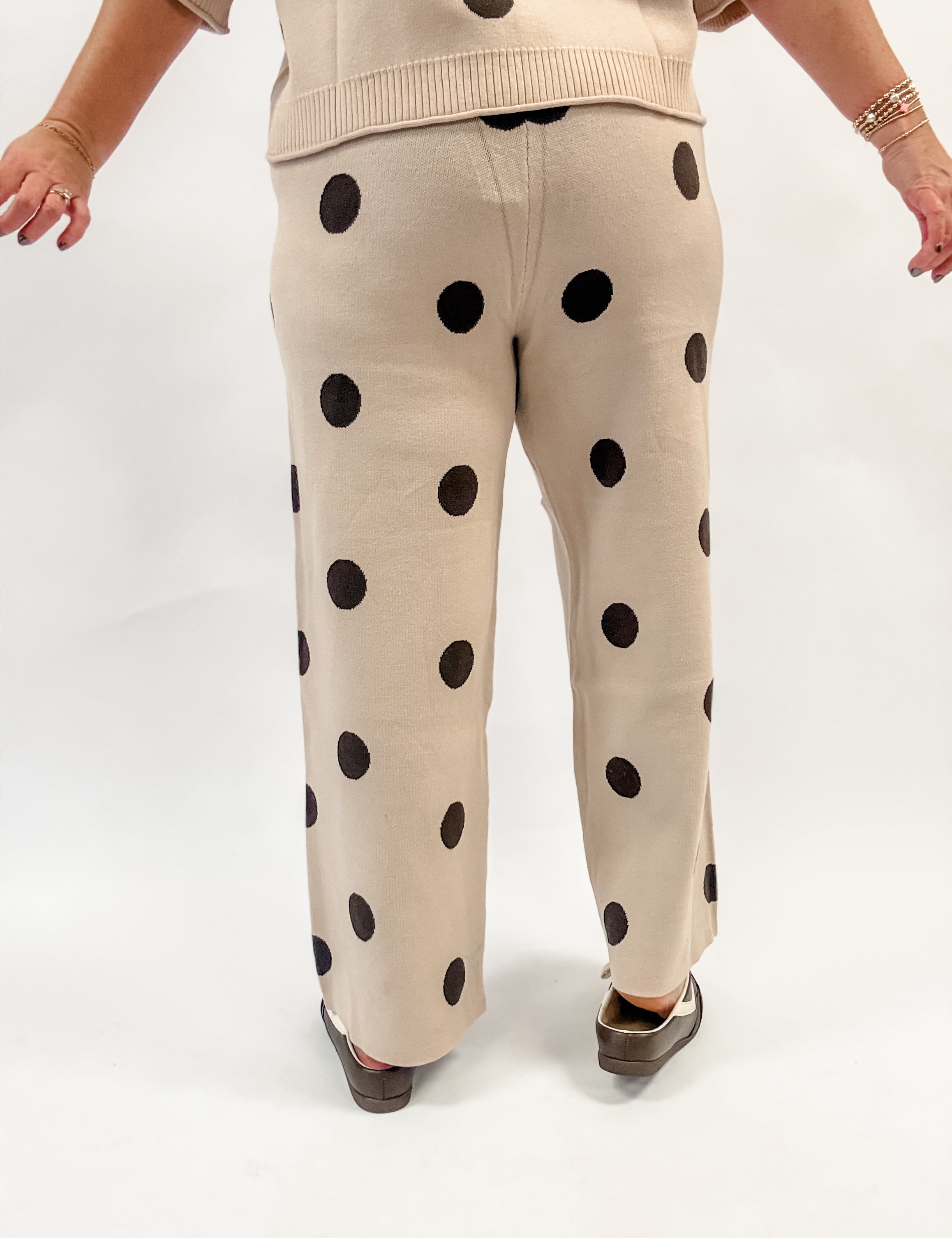 Beige Polka Dot Sweater Pants