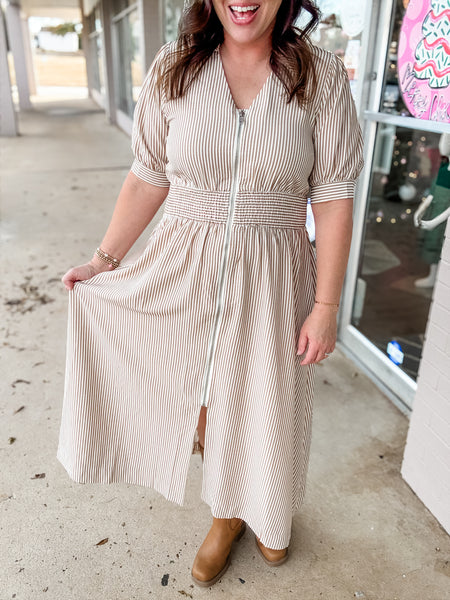 Caramel Stripe Zip Dress