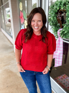 Noel Crochet Sweater:  red