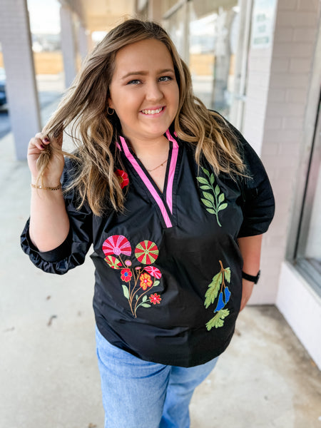 Wildflower Garden Peasant Blouse: Plus