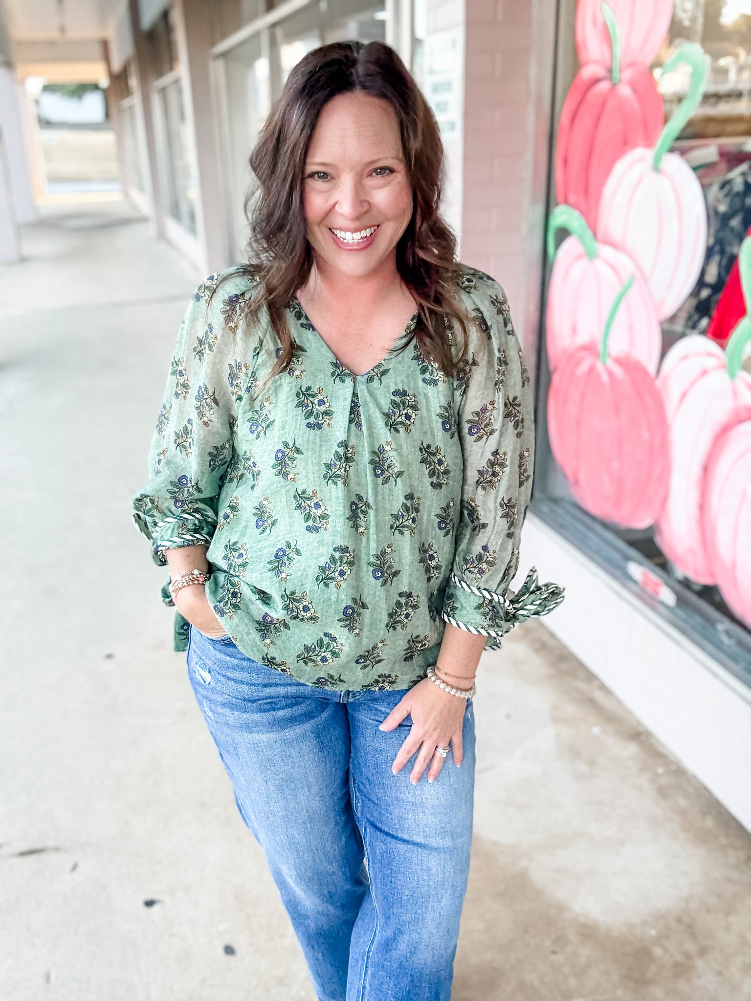 Sage Blossom Tie Blouse