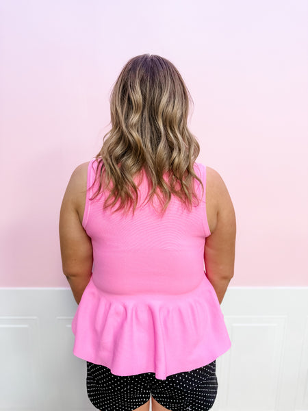 Pretty in Peplum Knit Top – Pink