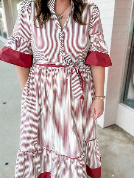 Cranberry Stripe Midi Dress