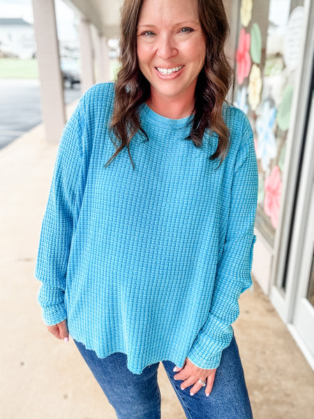 Ocean Haze Waffle Knit Pullover