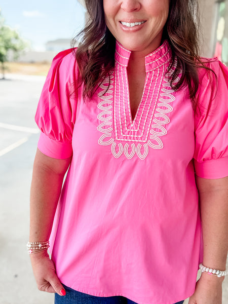 Pink Embroidered Detail Top