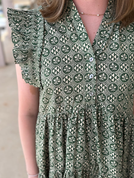 Green Tiny Floral Dress