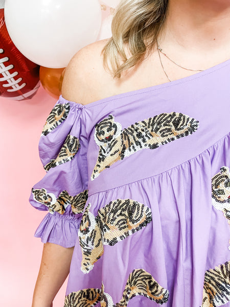 Sequin Tiger Dress:  Queen of Sparkles lilac