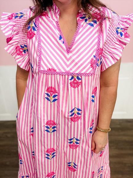 Pink Petals & Stripes Dress