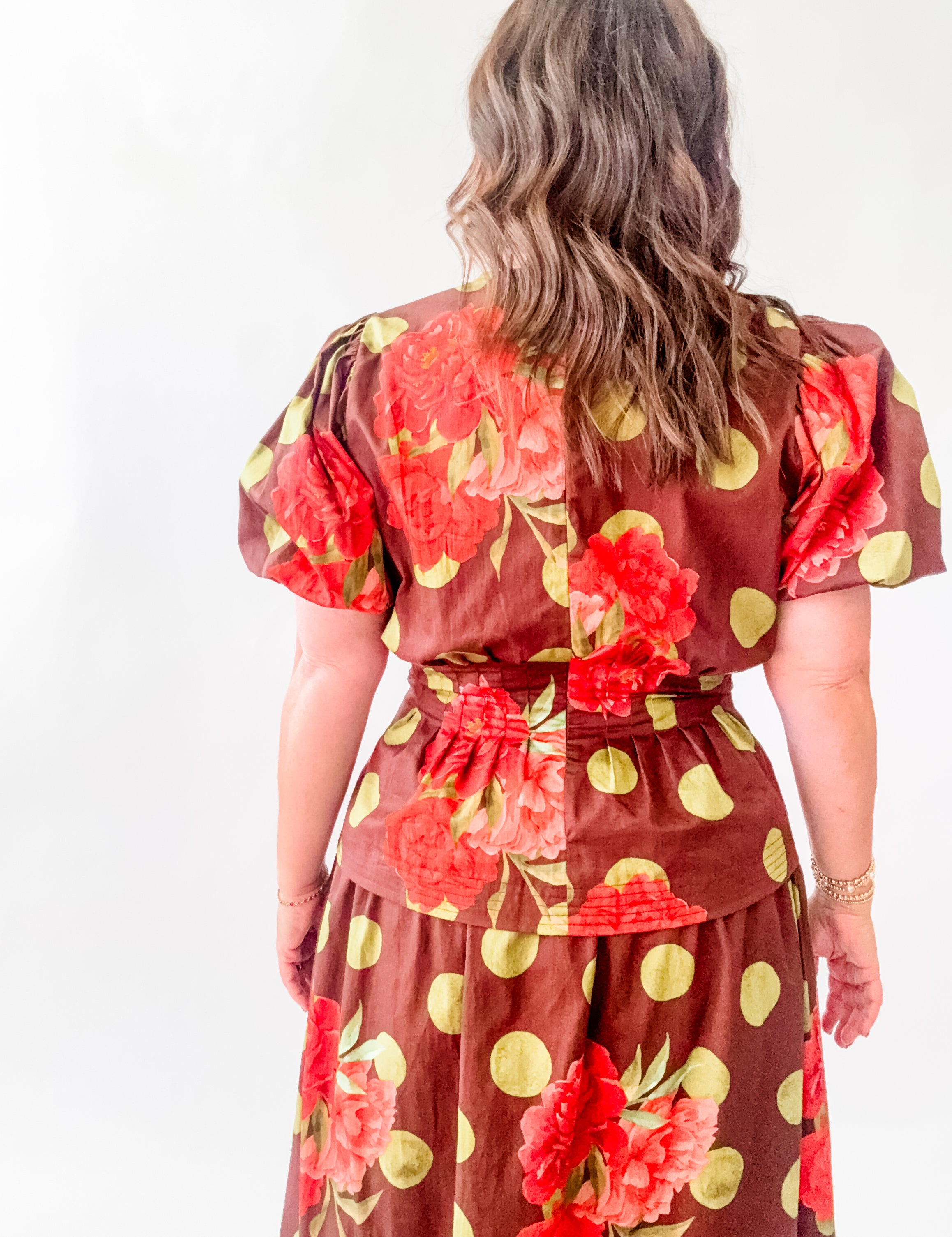 Peony Party Polka Dot Puff Sleeve Top