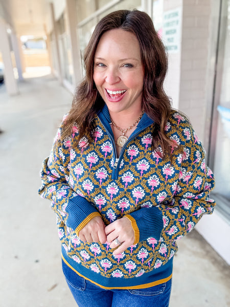 Meadow Mosaic Half-Zip Sweater