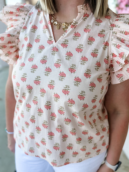 Pleated Floral Top