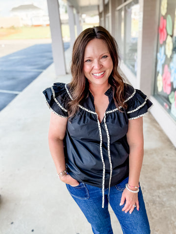 Black Ruffle Neck Top
