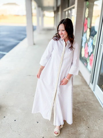 Khaki Striped Maxi Dress