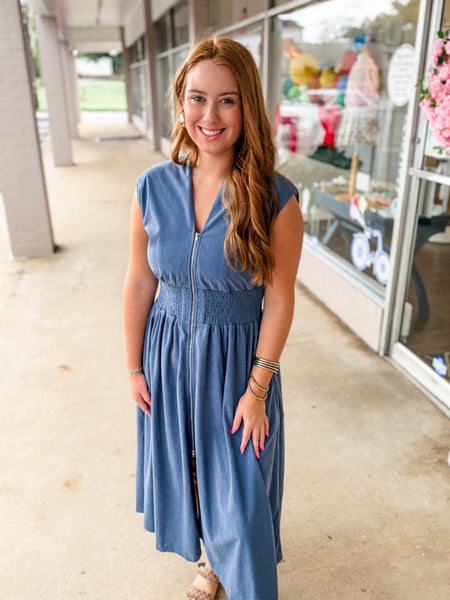 Blue Front Zip Dress