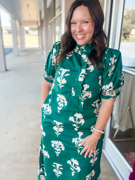 Green Falling Petals Maxi