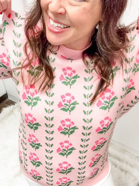 Floral Pink Jacquard Sweater