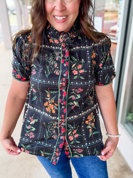 Black Vintage Floral Blouse
